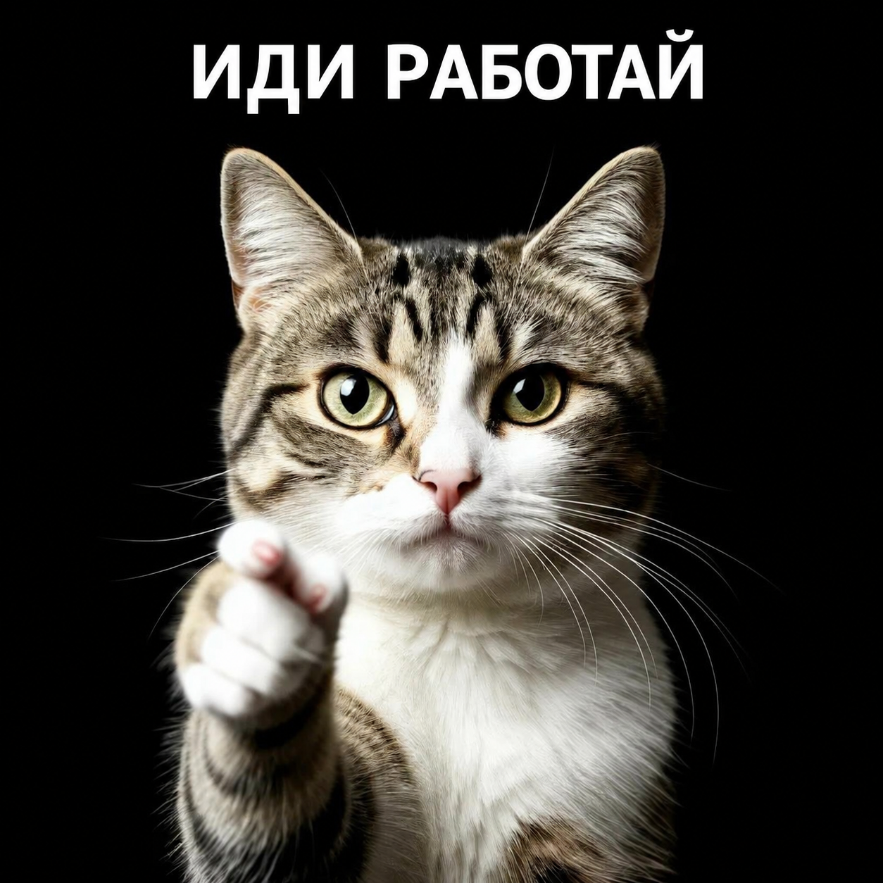 Иди работай — кот указывает лапой
